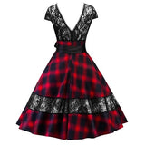 Robe Vintage Gothique Rouge Bleu Tartan Halloween