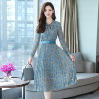 Robe Vintage Rétro Mousseline de Soie Bleue