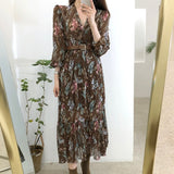 Robe Vintage Mousseline de Soie Fleurie Marron