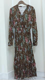 Robe Vintage Mousseline de Soie Fleurie Marron Rétro