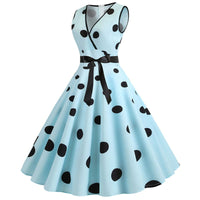 Robe Vintage Pas Cher Pin-Up Bleue à Pois 1