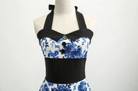 Robe Vintage Pin-Up Motif Fleurs Bleues Années 50