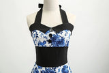 Robe Vintage Pin-Up Motif Fleurs Bleues Années 50