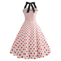 Robe Vintage Pin-Up Rockabilly Blanche Pois Rouges