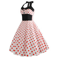 Robe Vintage Pin-Up Champêtre Chic Blanche Pois Rouges