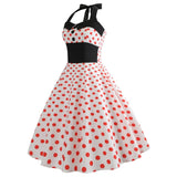 Robe Vintage Pin-Up Champêtre Chic Blanche Pois Rouges