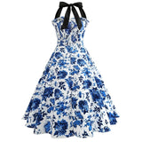 Robe Vintage Pin-Up Motif Fleurs Bleues Kitsch
