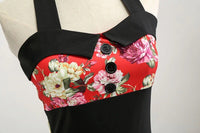 Robe Vintage Pin-Up Rouge à Fleurs Rockabilly