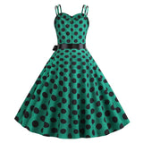 Robe Vintage Style Pin-Up Verte Pois Noirs