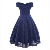 Robe Rockabilly Dentelle Bleue Rétro Vintage-Dressing