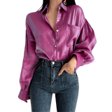 Chemisier Vintage Satin Brillant Violet Rétro Vintage-Dressing 