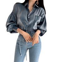 Chemisier Vintage Satin Brillant Bleu Vintage-Dressing