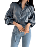 Chemisier Vintage Satin Brillant Bleu Vintage-Dressing