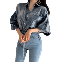 Chemisier Vintage Satin Brillant Bleu Vintage-Dressing Rétro